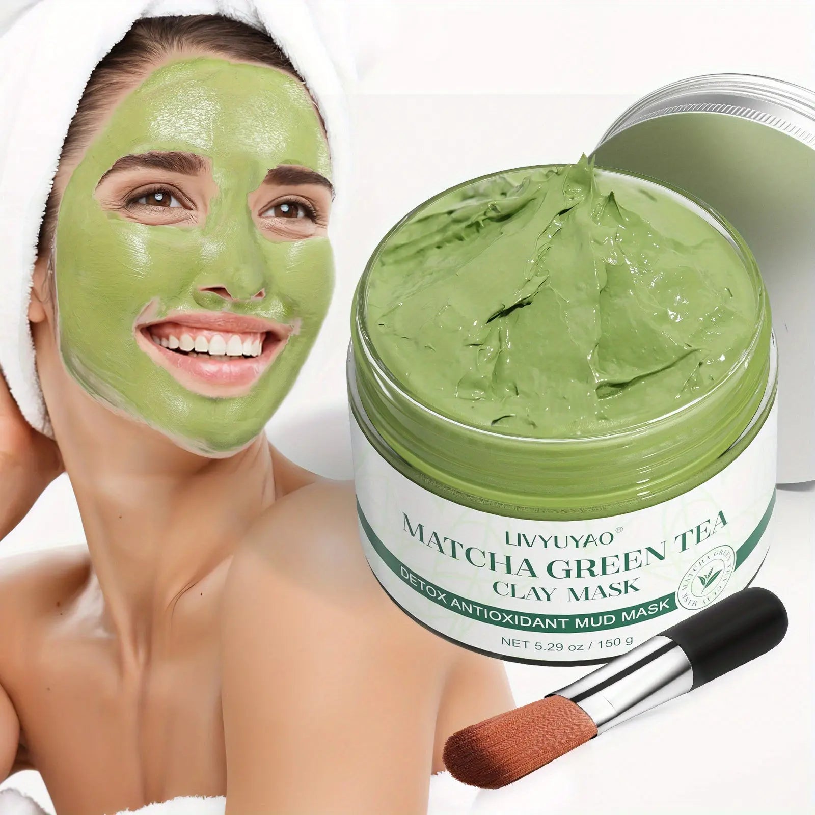 1pc Purifying Green Tea Clay Facial Mask With Volcanic Mud - Deep Washing Face Skin 5.29oz all beauty