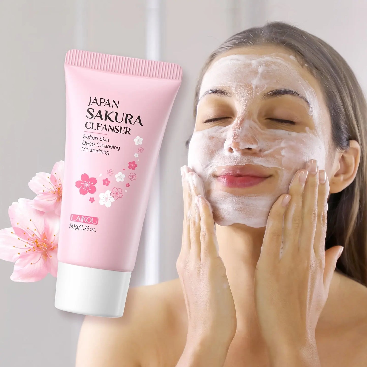 1pc Sakura Facial Cleanser, Foam Facial Cleanser, Deep Cleaning Moisturizing Cleanser all beauty