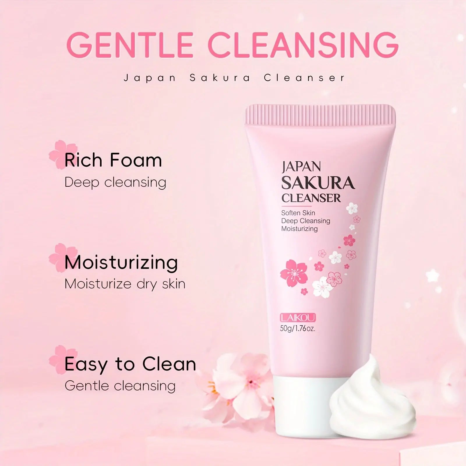 1pc Sakura Facial Cleanser, Foam Facial Cleanser, Deep Cleaning Moisturizing Cleanser all beauty