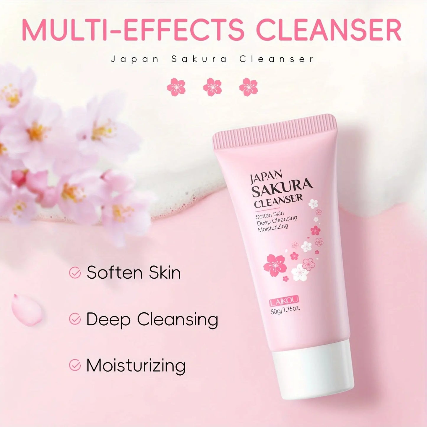 1pc Sakura Facial Cleanser, Foam Facial Cleanser, Deep Cleaning Moisturizing Cleanser all beauty