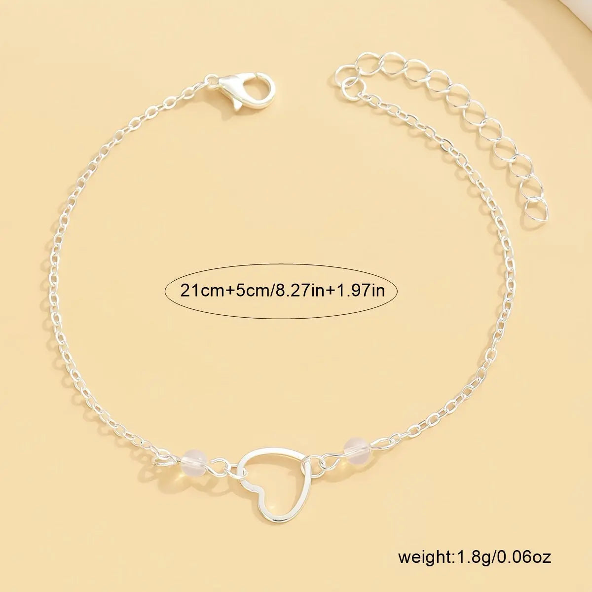 1pc Simple Spring And Summer Beach Style Hollow Peach Heart Imitation Crystal Ladies Fashion Anklet all beauty