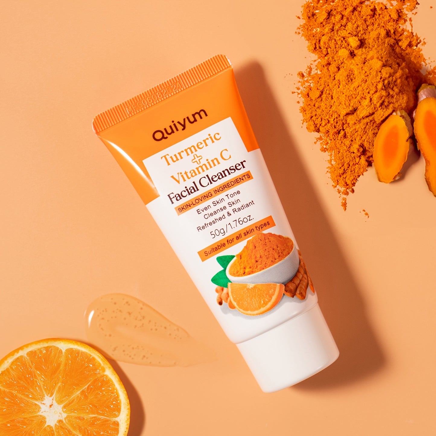 All beauty, [Moisturizing Effect] Quiyum Turmeric &amp; Vitamin C Face Wash 1.76oz - Gentle, Non-Drying Formula with Hyaluronic Acid for Smooth Skin, Hydrating Face Wash, Perfect for All Skin Types!