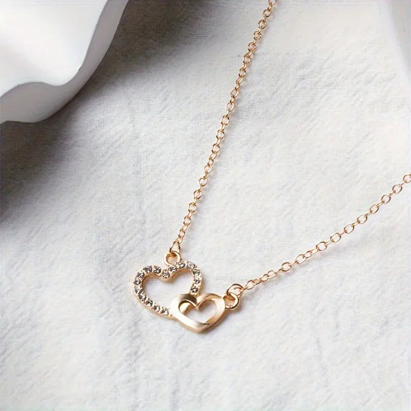 All beauty, Elegant Rhinestone Heart Pendant Necklace -  Zinc Alloy, Versatile for Daily Wear & Vacations, Simple Fashion all beauty