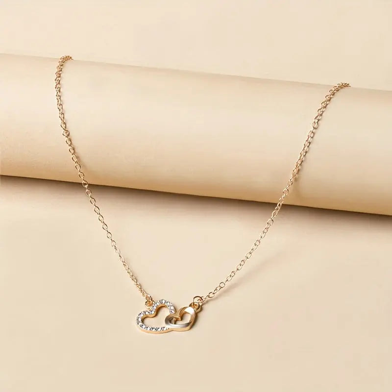 All beauty, Elegant Rhinestone Heart Pendant Necklace -  Zinc Alloy, Versatile for Daily Wear & Vacations, Simple Fashion all beauty