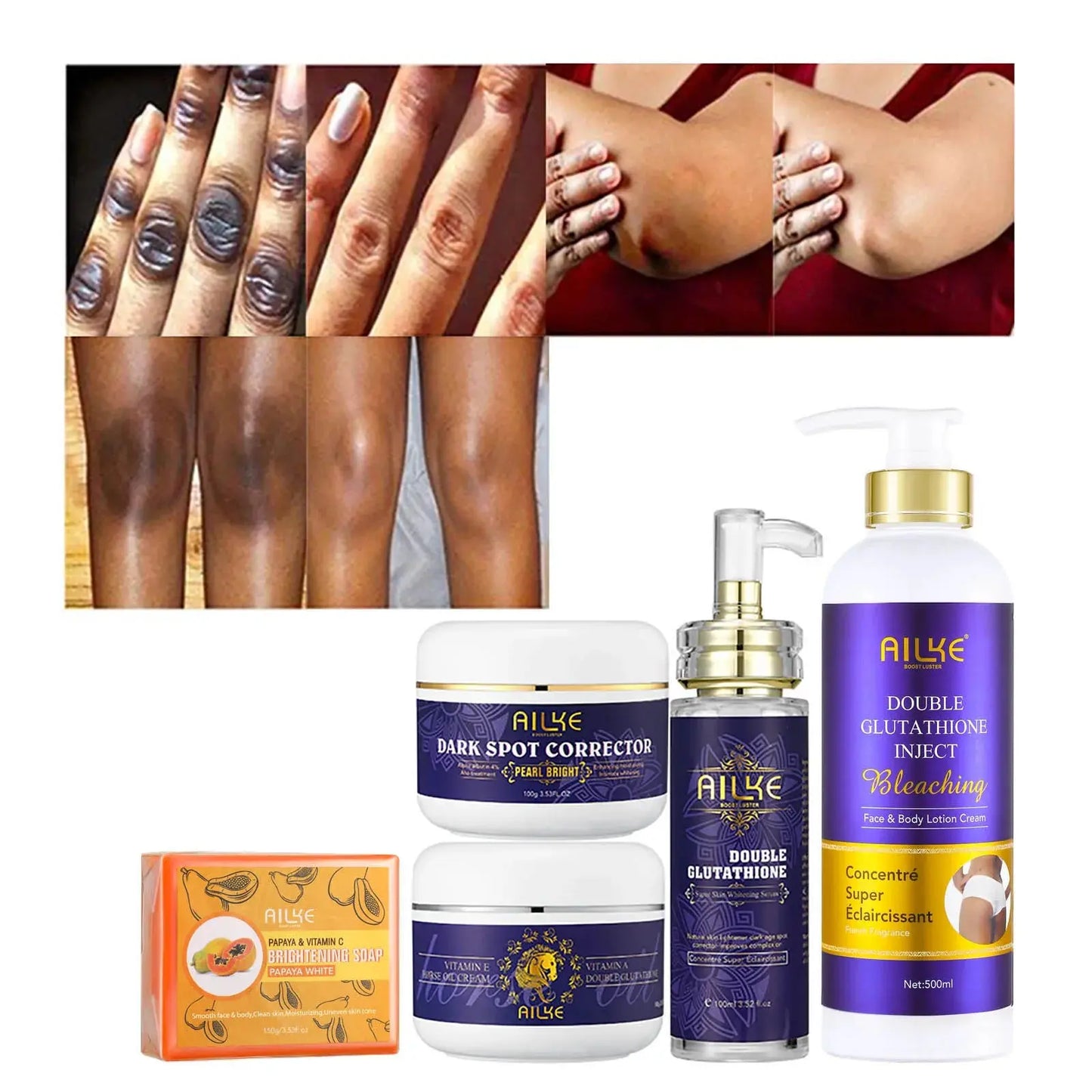 all beauty AILKE Bleaching Skin Care, With Double Glutathione, Lightening, Moisturizing, Remove Dark Spots, Melanin, Skin Glowing Face Care all beauty