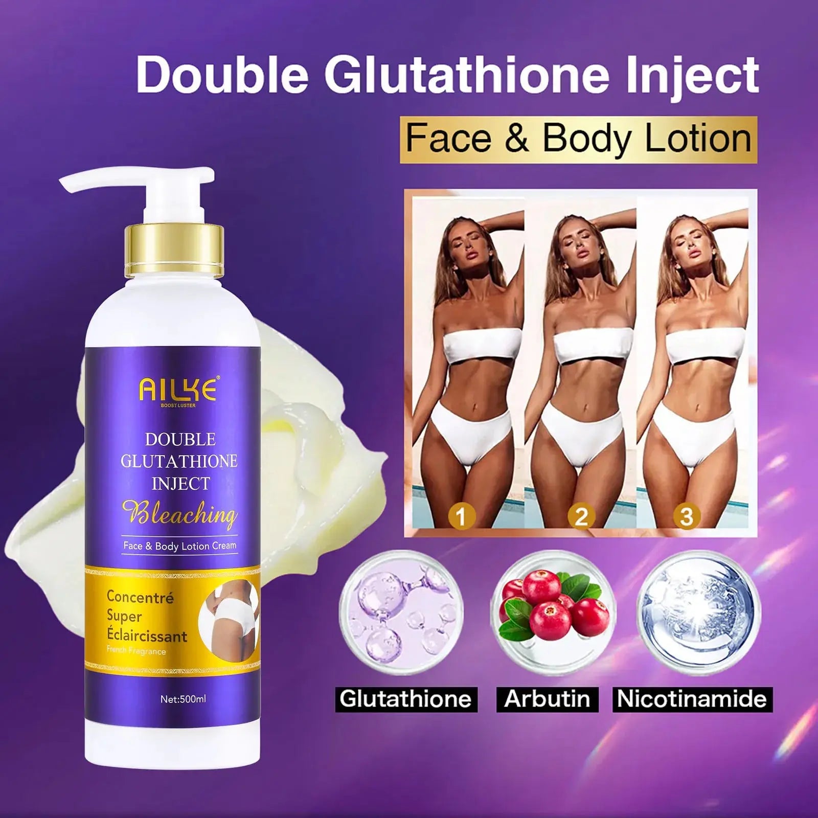 all beauty AILKE Bleaching Skin Care, With Double Glutathione, Lightening, Moisturizing, Remove Dark Spots, Melanin, Skin Glowing Face Care all beauty