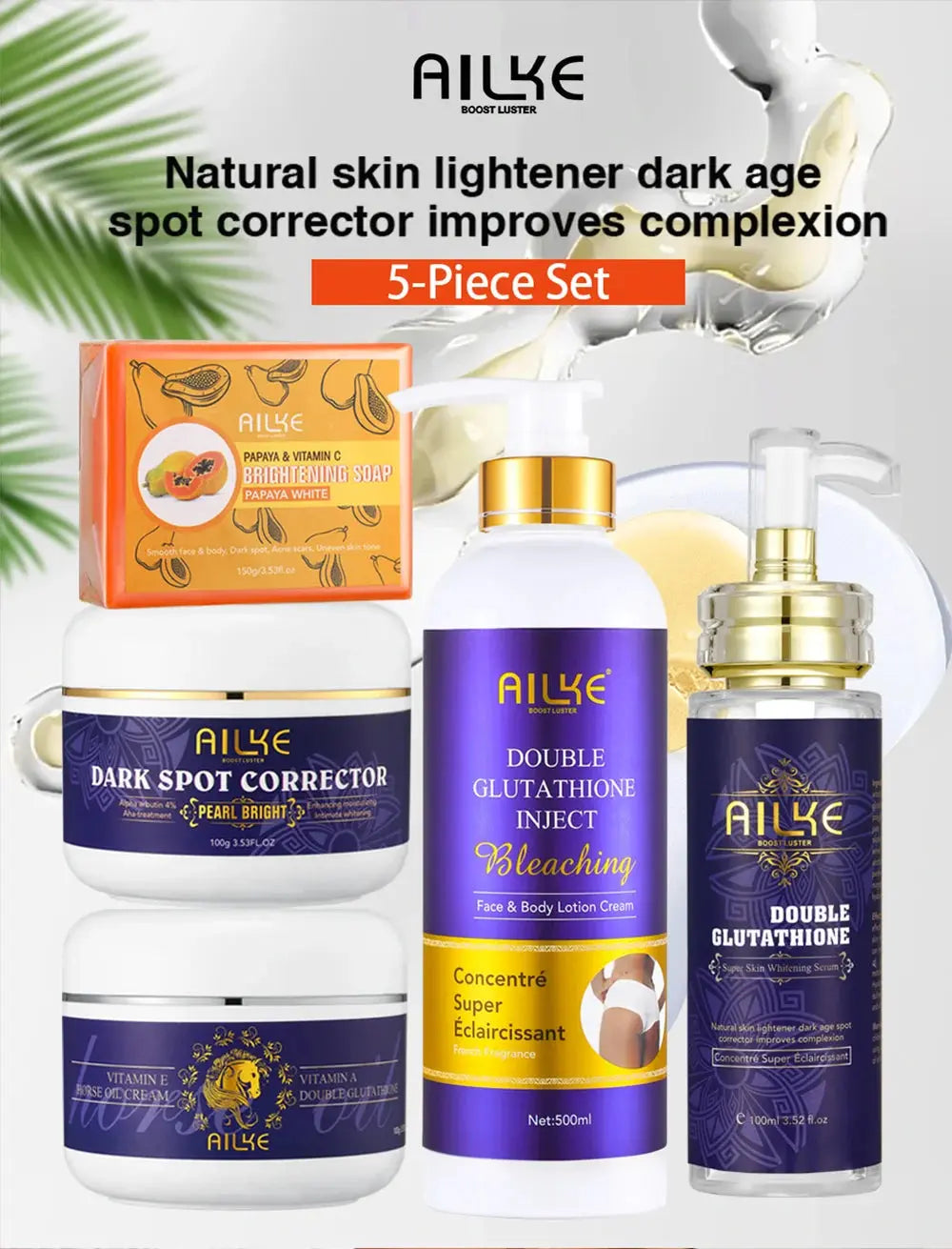 all beauty AILKE Bleaching Skin Care, With Double Glutathione, Lightening, Moisturizing, Remove Dark Spots, Melanin, Skin Glowing Face Care all beauty