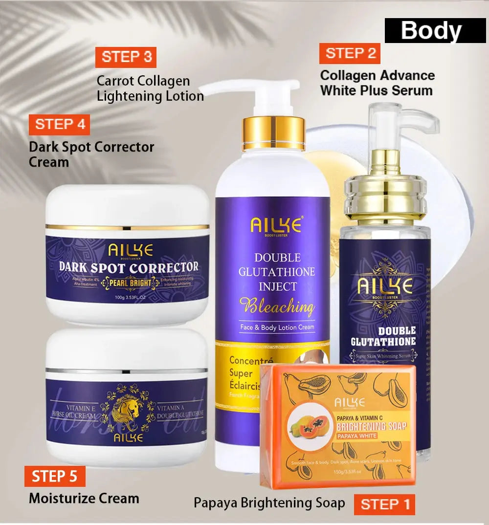 all beauty AILKE Bleaching Skin Care, With Double Glutathione, Lightening, Moisturizing, Remove Dark Spots, Melanin, Skin Glowing Face Care all beauty