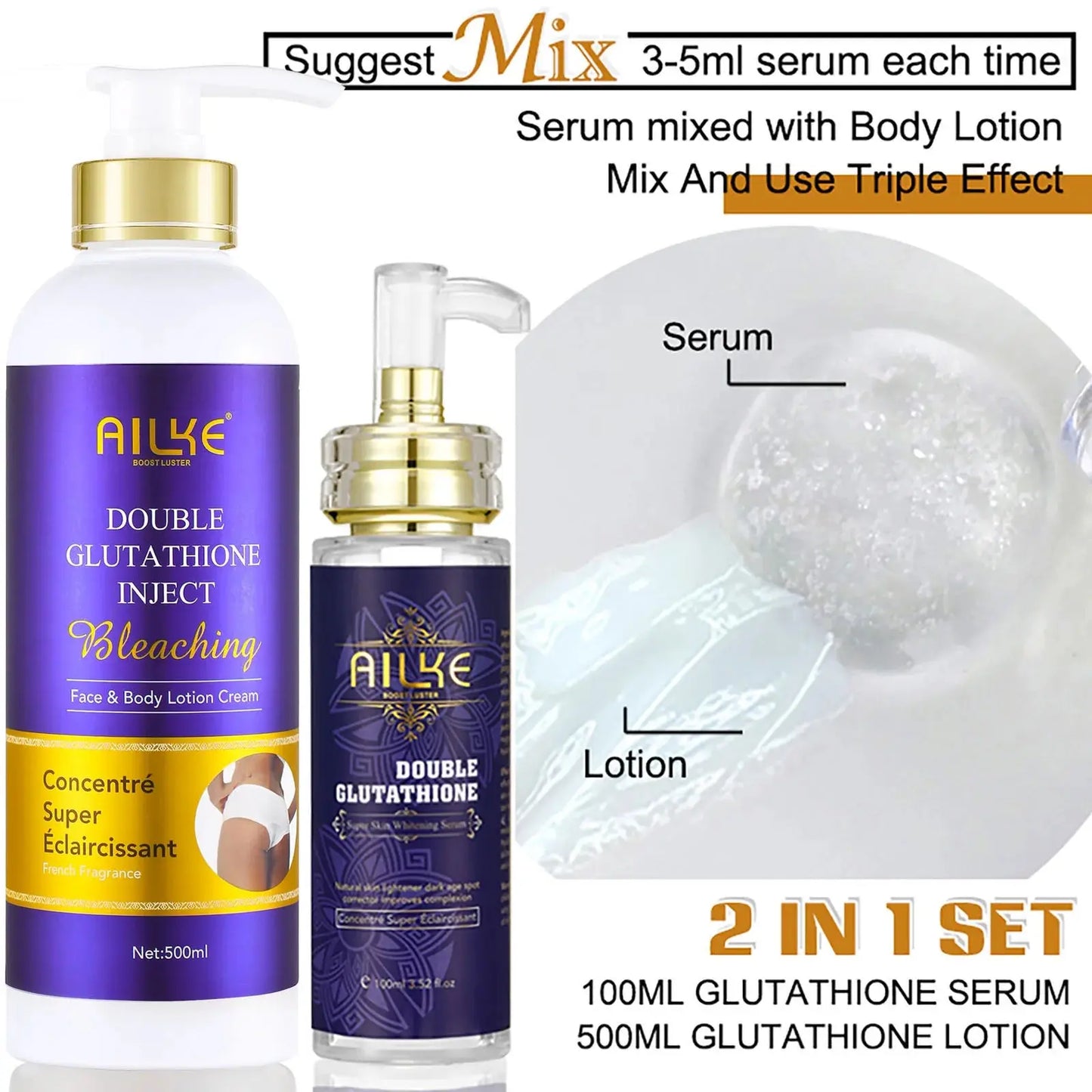 all beauty AILKE Bleaching Skin Care, With Double Glutathione, Lightening, Moisturizing, Remove Dark Spots, Melanin, Skin Glowing Face Care all beauty