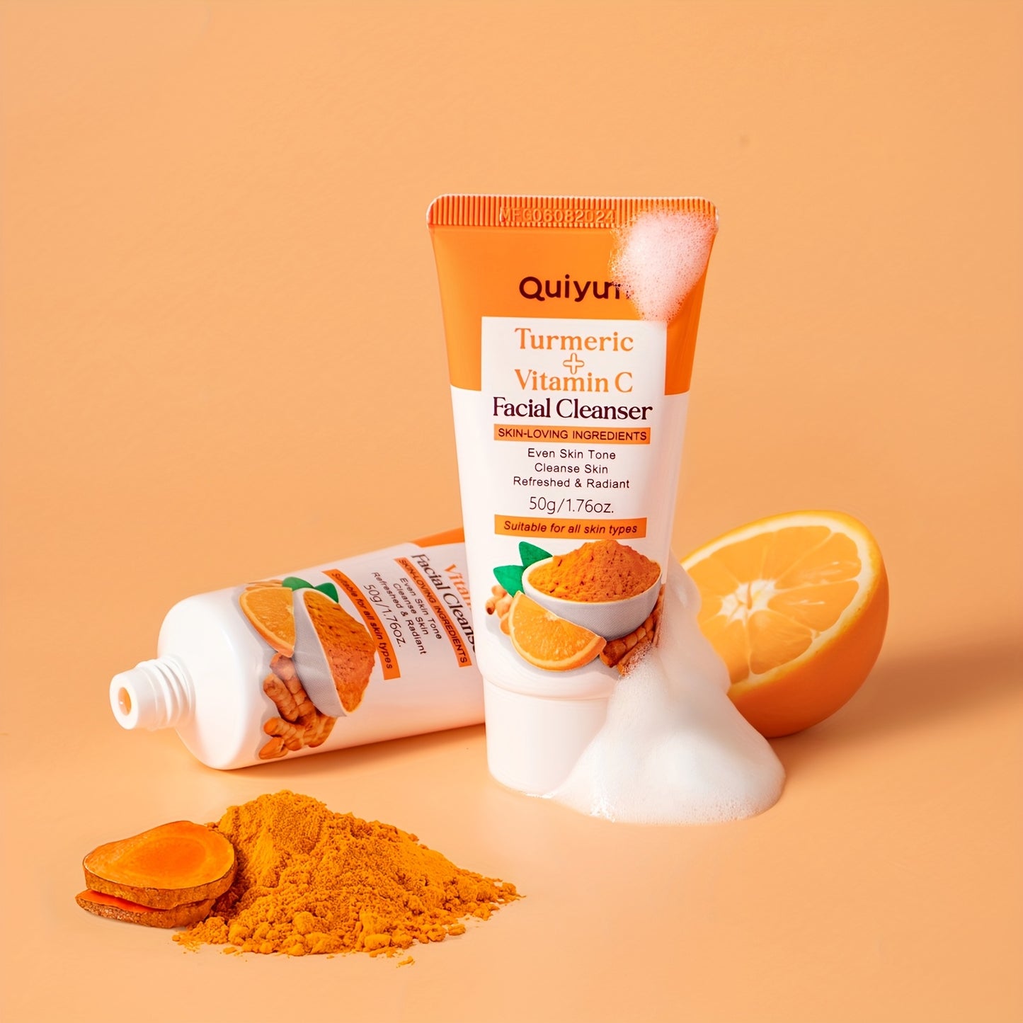 All beauty, [Moisturizing Effect] Quiyum Turmeric &amp; Vitamin C Face Wash 1.76oz - Gentle, Non-Drying Formula with Hyaluronic Acid for Smooth Skin, Hydrating Face Wash, Perfect for All Skin Types!